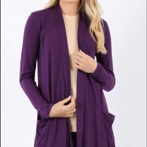 Dark Purple Long Cardigan w/Pockets
